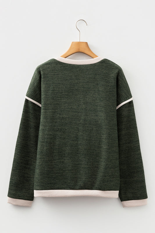 Contrast Color Trim Knit Drop Shoulder Loose Top