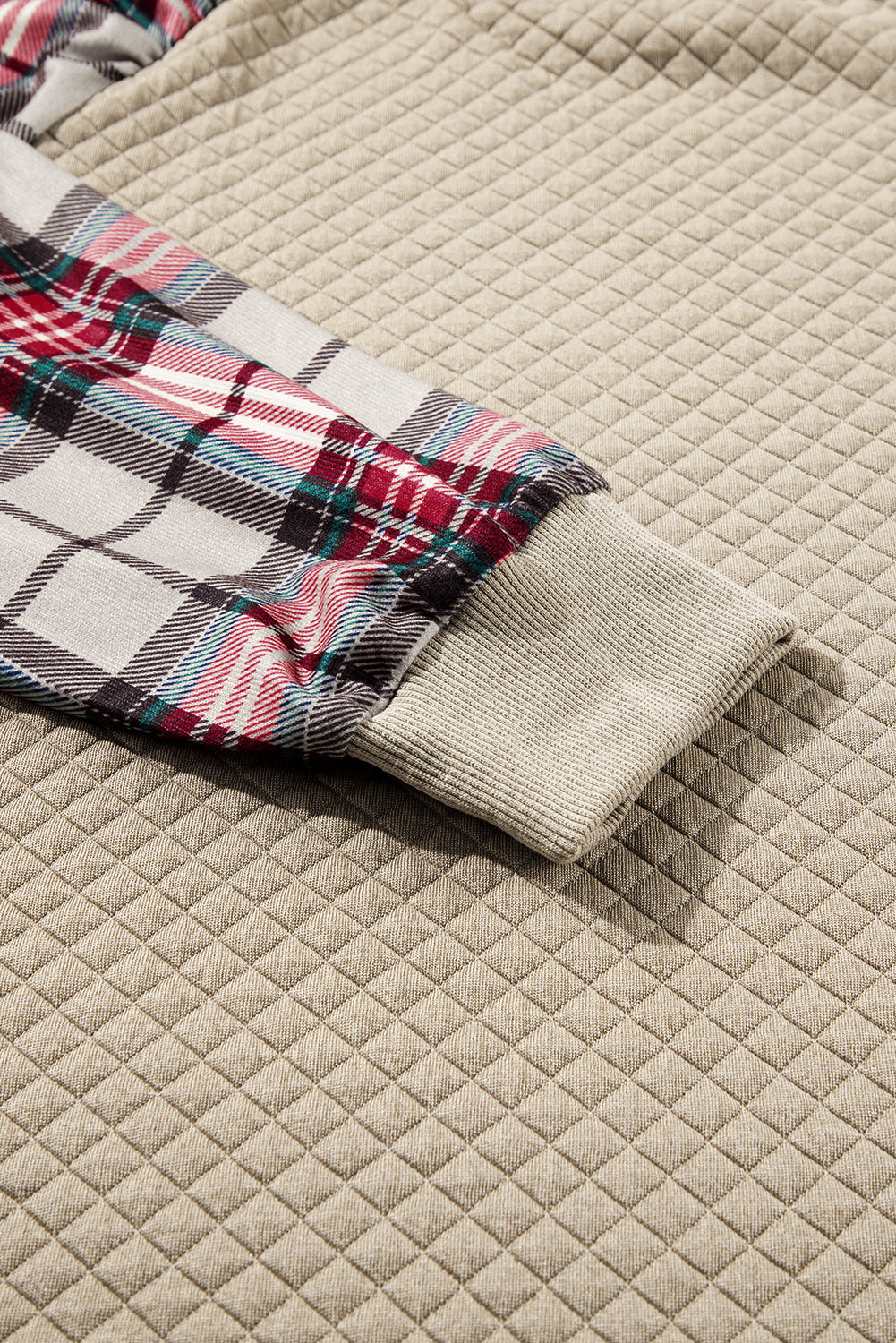 Apricot Plus Size Plaid Raglan Sleeve Crew Neck Sweatshirt