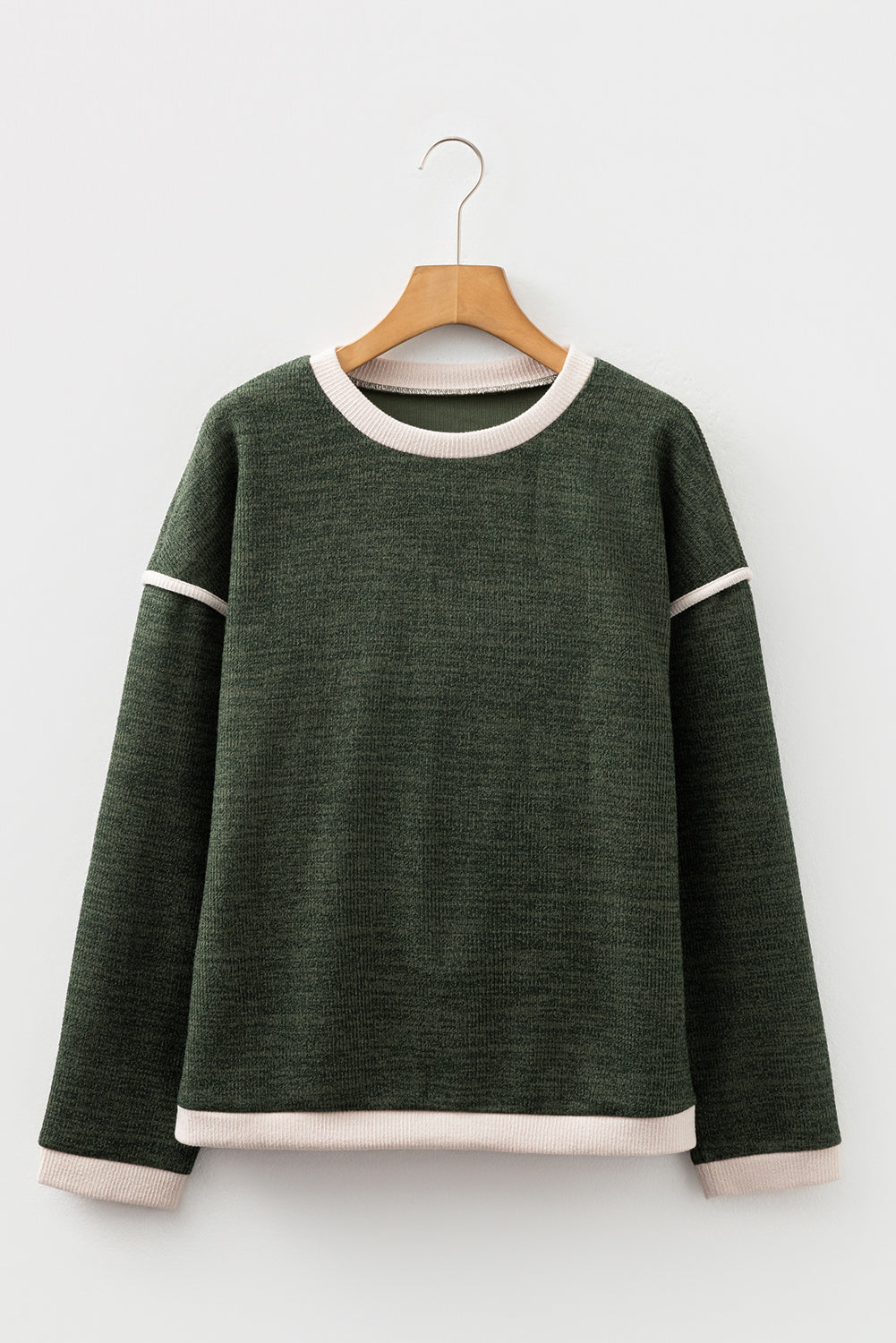 Contrast Color Trim Knit Drop Shoulder Loose Top