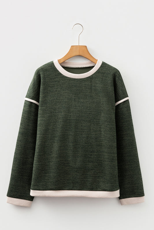 Contrast Color Trim Knit Drop Shoulder Loose Top