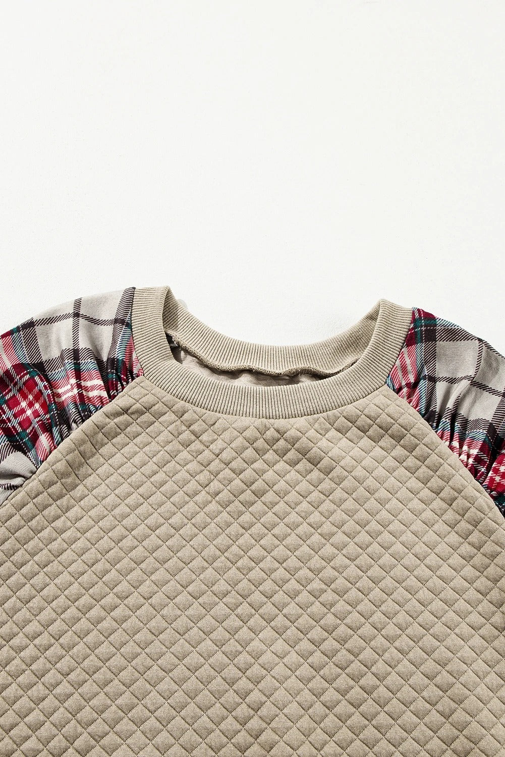 Apricot Plus Size Plaid Raglan Sleeve Crew Neck Sweatshirt